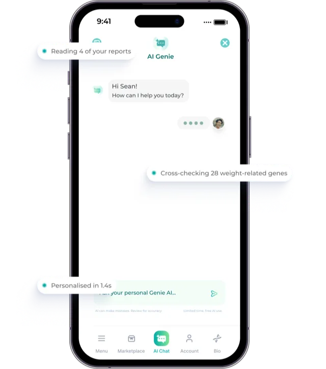 The Genie wellbeing AI answering questions about your DNA in plain English